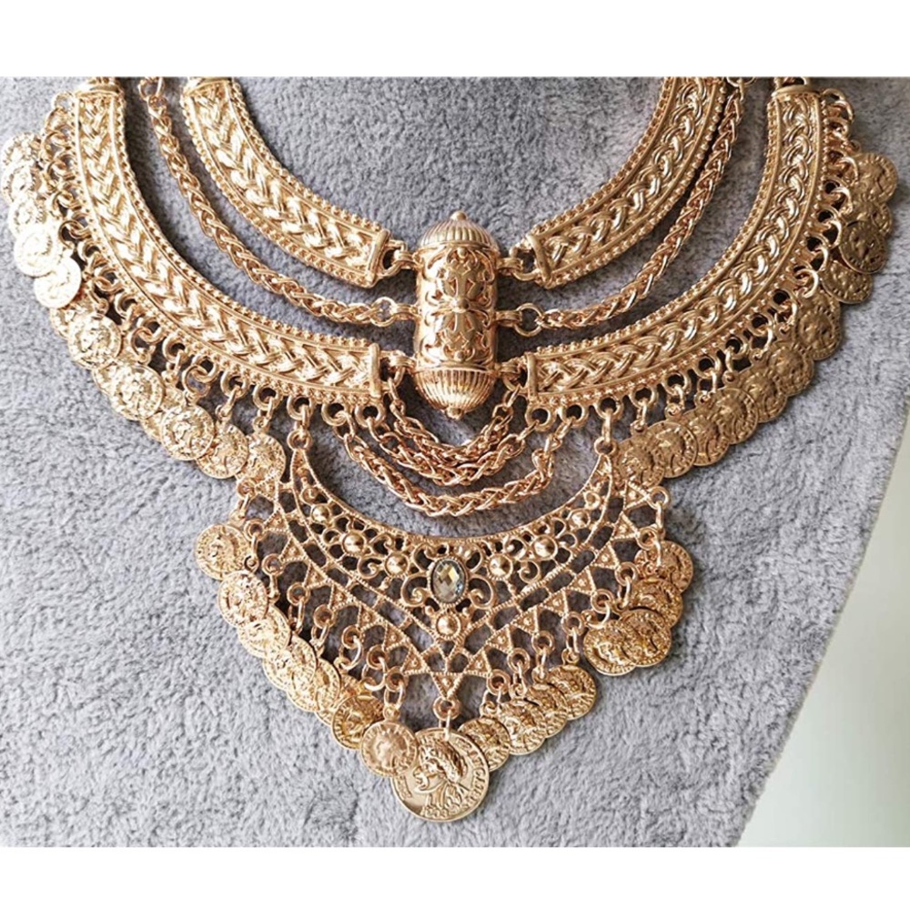 [ROSEGOLD] Exotic Bib Coin Necklace+Earring Set - Picture 6 of 7